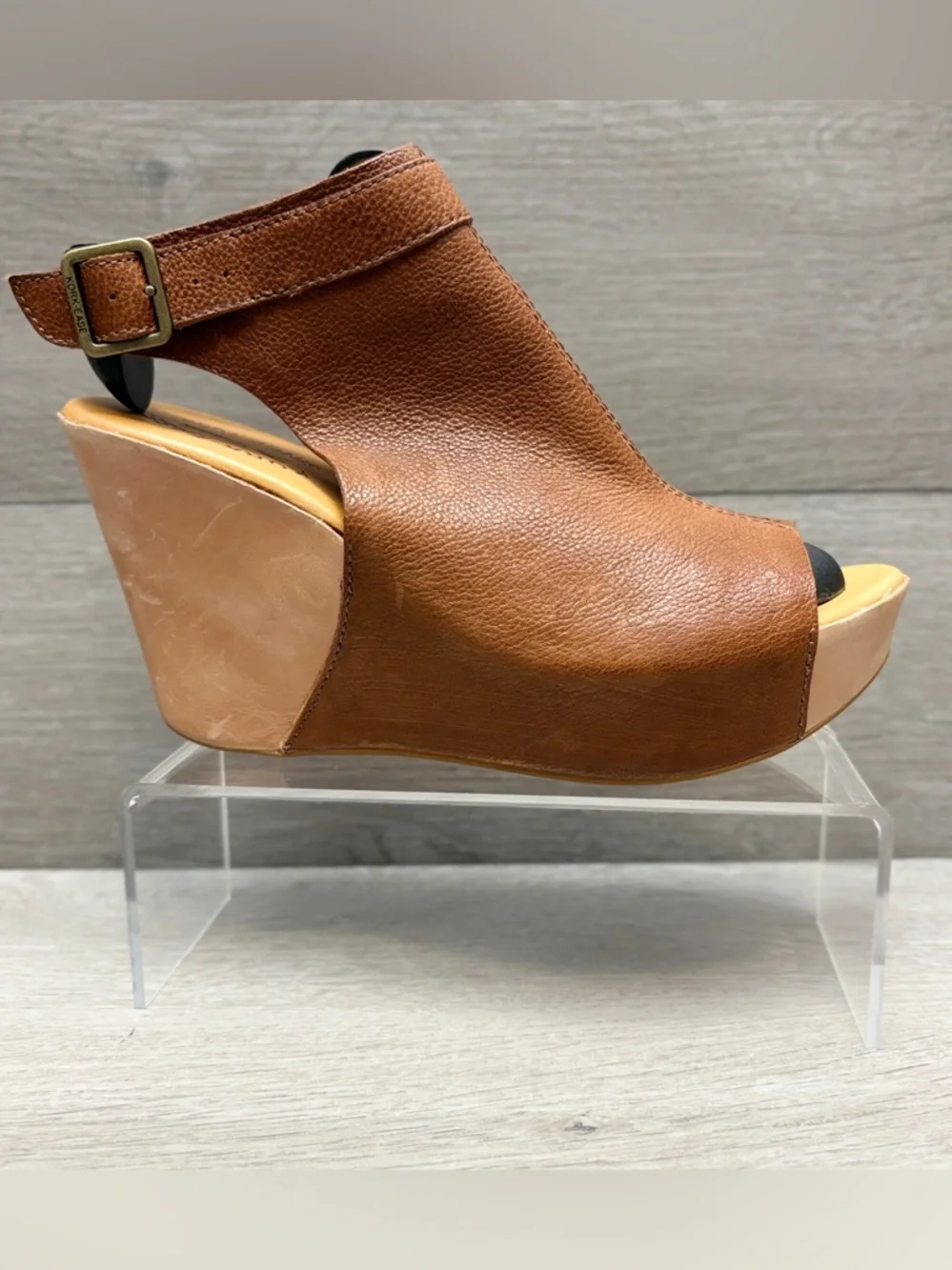 Kork-Ease Berit Brown Leather Peep-Toe Wedge Sandals with Slingback Strap 8 - Picture 1 of 12